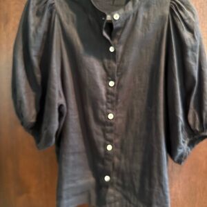 Elegant Black linen Button-Up Women's Top